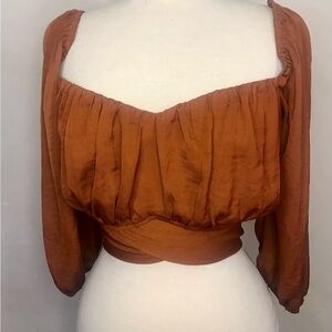 Europa Brown sweetheart neckline tie crop top size 2Xl Nwt minimalist feminine